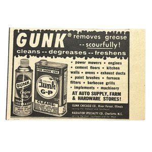 VTG 1963 Print Ad Gunk Degreaser Removes Grease Radiator Specialty Charlotte NC